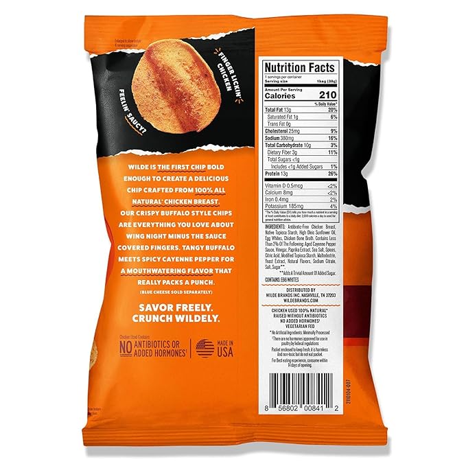 WILDE Chips, High Protein Snacks for Adults, Keto Chips, Gluten Free, Low Carb Snack Box Made with Real Ingredients, Buffalo Style