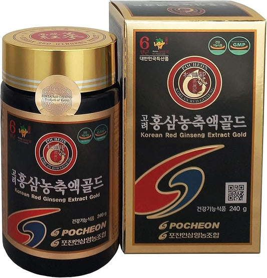 Pocheon 240g(8.5oz), 100% Pure Korean 6Years Root Panax Red Ginseng Extract Gold, TOP Ginsenoside, Saponin, Ginseng Herbal Supplement, Natural Immune Support
