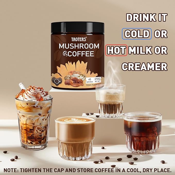 Mushroom Coffee | Enhanced Focus, Boosted Immunity, Improved Energy | 6 Adaptogenic Mushrooms: Cordyceps, Reishi, King Trumpet, Shiitake, Lion's Mane & Turkey Tail | 45 Servings