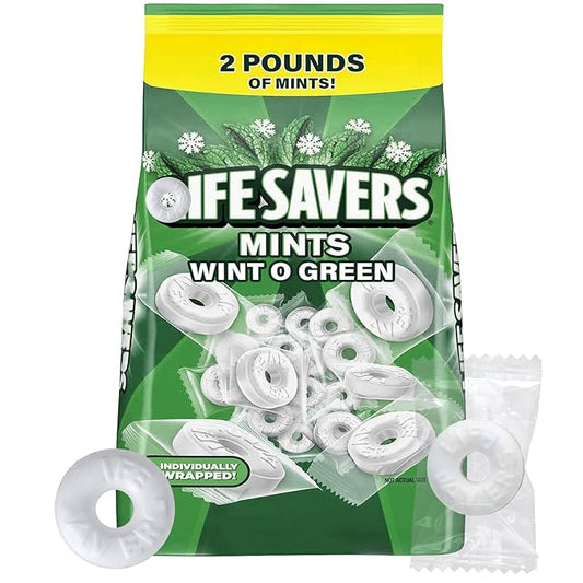 Winto green Mints Bulk Individually Wrapped, 2lb Pack of LifeSavrs Hard Candy, Candy in Bulk Perfect for Holidays, Weddings and Corporate Events