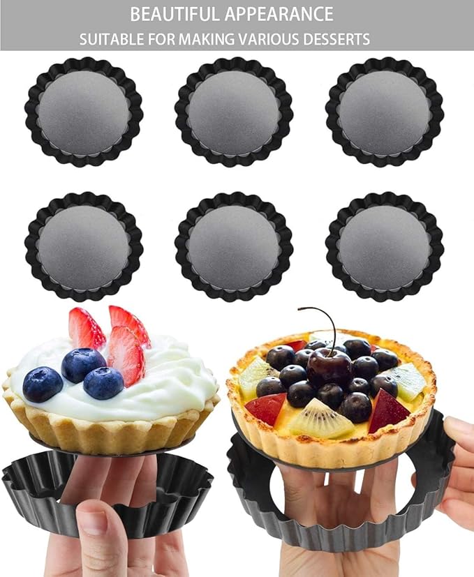 Xstronq Tart Pans 4 Inch with Removable Bottom Fluted Pie Tart Pans, Round Non-Stick Pan Quiche Pan, for Baking Pizza Mousse Cakes, Christmas Dessert