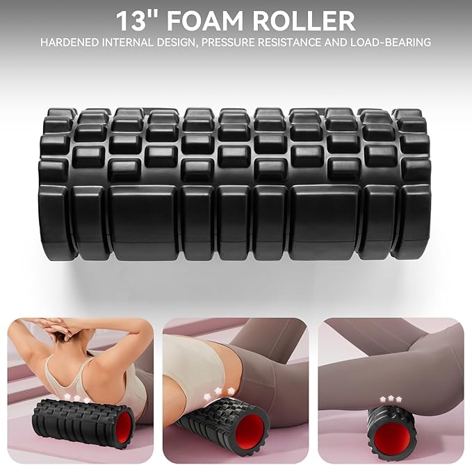 Krightlink Foam Roller for Deep Tissue Massager, 13" High Density Exercise Patented Roller for Muscle Massage and Myofascial Trigger Point Release Back Roller for Fitness, Yoga and Pilates (Black)