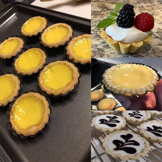 Xstronq Egg Tart Molds 12PCS Tart Pan 2.6inch, Mini Carbon Steel Non Stick Tart Pans, Tart Molds For Baking (2.6 inch)