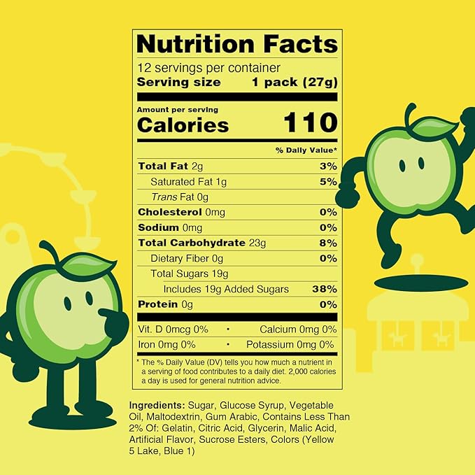 Sweet Dreams Center Filled Soft Chewy Candy Individually Wrapped, Gluten-Free Candies Party Size, Bulk Fruit Chews Candy for Kids - Sour Apple Flavor - 2 Pack, 12 Sticks Per Bag- 8 Pieces Per Stick- 192 Total Pieces