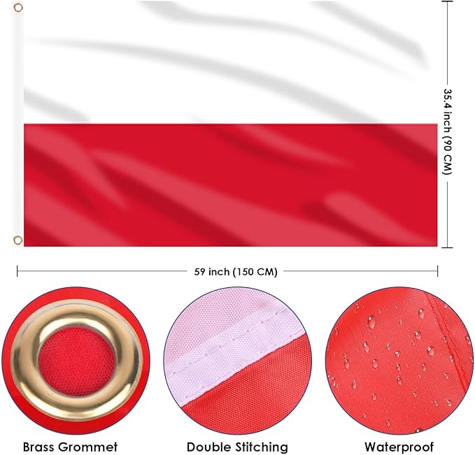 AhfuLife Polish Flag Poland Flag 3x5 Ft, Large Polish National Flags for Outside - Double Side with Brass Eyelets for Olympic Party Decorations, Bar Garden Street Decoration Indoor Outdoor