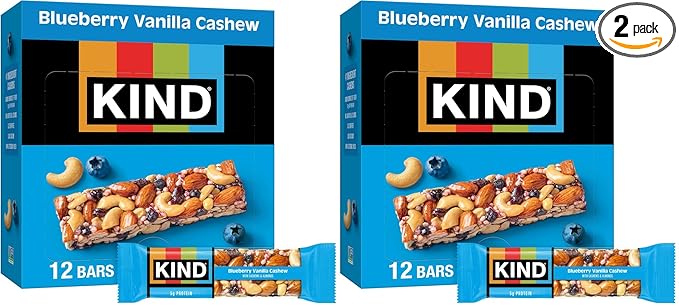 KIND Bars, Blueberry Vanilla Cashew, Healthy Snacks, Gluten Free, 5g Protein, 12 Count (Pack of 2)