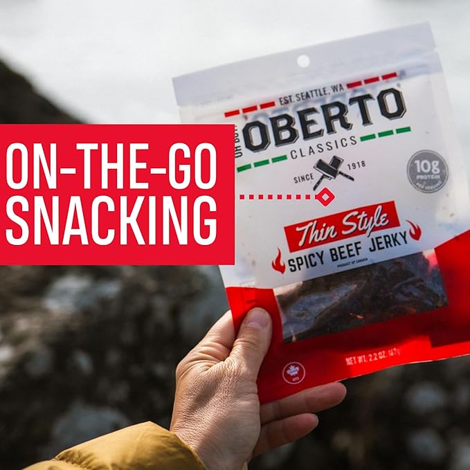 Oberto Classics Thin Style Beef Jerky, Spicy Flavor, No Artificial Ingredients, High Protein, Gluten Free, Wood Smoked, Premium Steak Beef Jerky High Protein Snacks, 2.2 Ounce (Pack of 8)