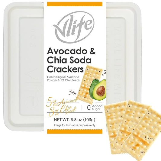 Vloong Avocado Chia Seeds Saltine Crackers, Vlife Baked Soda Crackers, No Added Sugar Healthy Snacks (1 PACK, 6.8 Ounce) Office Snacks, Low Sugar, Low Calories, Individually Wrapped