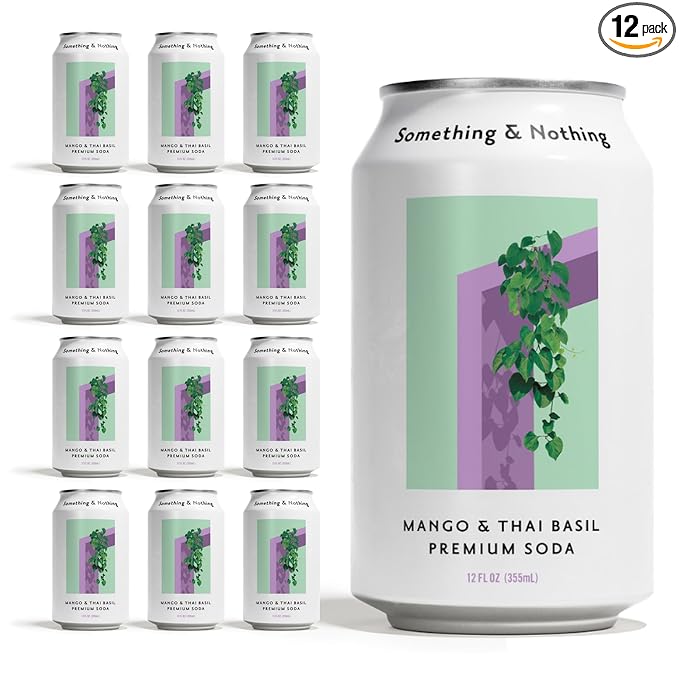 Something & Nothing Mango & Thai Basil Flavored Sparkling Water | Lightly Carbonated & Full of Flavor with Added Grape & Lemon Juice | Vegan & Low Calorie Premium Soda | 12 Fl Oz Cans (Pack of 12)