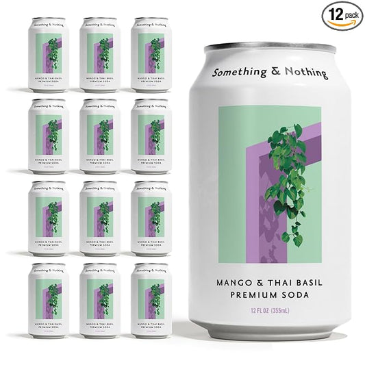 Something & Nothing Mango & Thai Basil Flavored Sparkling Water | Lightly Carbonated & Full of Flavor with Added Grape & Lemon Juice | Vegan & Low Calorie Premium Soda | 12 Fl Oz Cans (Pack of 12)