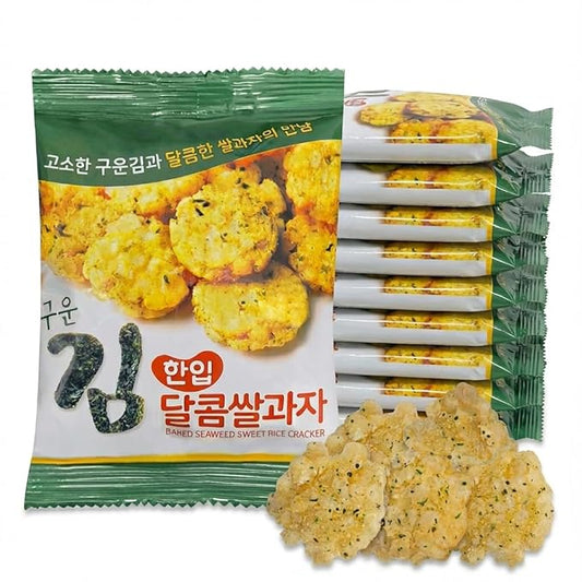 Baked Seaweed Sweet Rice Crackers, Korean Rice Snack with Roasted, Individually Wrapped, Light & Crunchy Snack (Seaweed Mini Bites (0.88 oz) - 10 Packs)