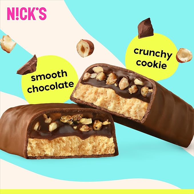 Nick’s Protein Bars Crispy Cookie Chocolate – 12-Count Box | High Protein, Low Calories, Low Carbs, Keto Friendly, No Added Sugar (12 bars x 50g)