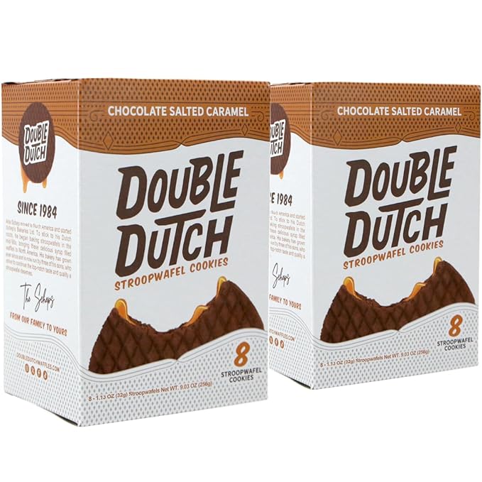 Double Dutch Stroopwafel Cookies – 2 Pack – 16 Waffles – Caramel, Blueberry, Vanilla, Chocolate Salted Caramel (16 Count, Chocolate Salted Caramel)
