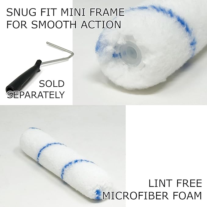 Allgala Mini Paint Roller 6" Mini 3/8" Nap Shedless Microfiber Roller Cover for Door Trim Furniture Cabinets - 6 Pack