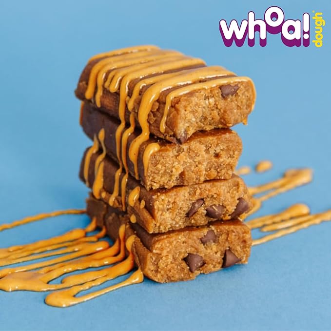Whoa Dough Edible Cookie Dough Bars- Certified Non-GMO, Kosher and Gluten Free Bars - Healthy Snack Foods - Plant Based Snacks - Peanut Butter Chocolate Chip Cookie Dough - 10 Pack