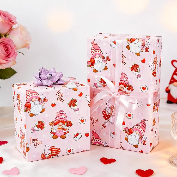 Homeral Pink Valentine's Day Wrapping Paper - Mini Roll - 17 Inch x 33 Feet - Bouquet Goblin and LOVE Balloon & Heart Reversible Gift Wrap for for Wedding, Anniversary, Bridal Shower, Birthday, Party