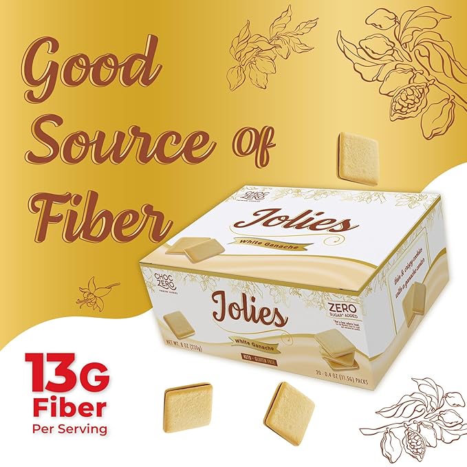 ChocZero Chocolate Cookies, White Chocolate Jolies – Gluten Free, No Added Sugar, 20 Crispy Chocolate Filled Keto Cookies Per Box, 8 Ounce