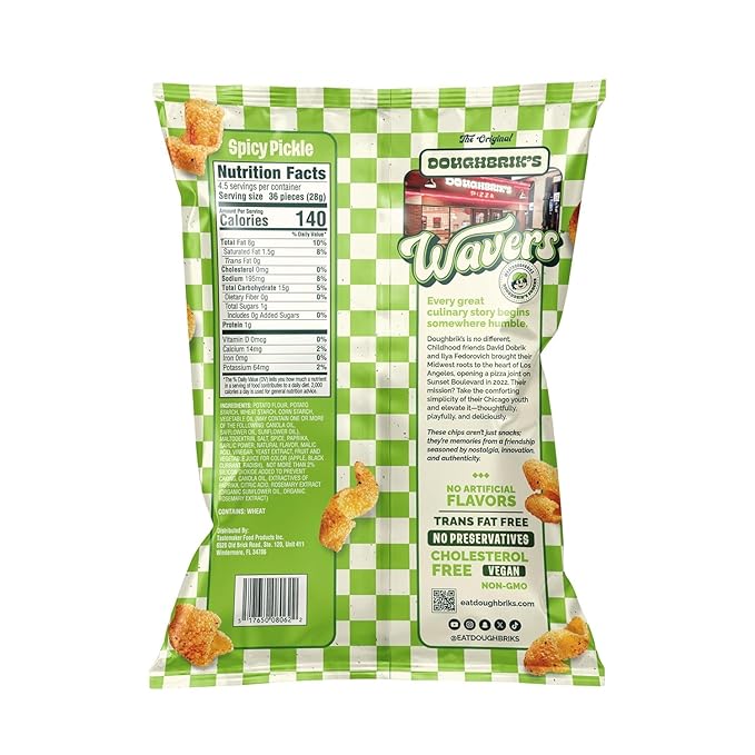 WAVERS by Doughbrik's Snacks, Spicy Pickle Flavor 4.5 oz Bags, Crispy Crunchy Texture Perfect Anytime Snack Made in the USA (6-Pack)