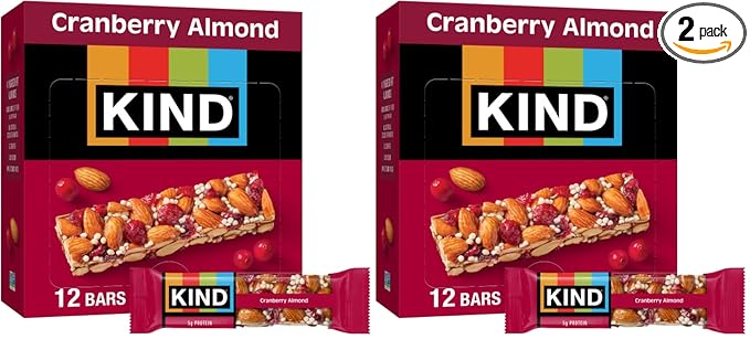 KIND Bars, Cranberry Almond, Healthy Snacks, Gluten Free, 12 Count (Pack of 2)