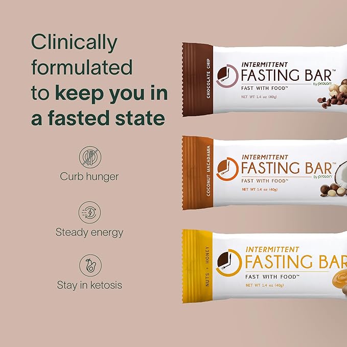 Prolon Fasting Bars | 5g Protein, 7g Fiber | Keto-Friendly, Gluten-Free, Dairy-Free, Plant-Based | Nutrition for Intermittent Fasting | Variety Pack | Nuts & Honey, Chocolate Chip, Coconut Macadamia (24 Count)
