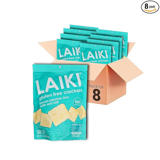 Rice Crackers - Gluten Free Snacks - Deliciously Light and Airy Crunch - Allergen-Friendly, Vegan, Non-GMO, FODMAP Friendly, Seed-Oil Free, Brown Jasmine Rice flavor - 3.53 Ounce Bag (Pack of 8)