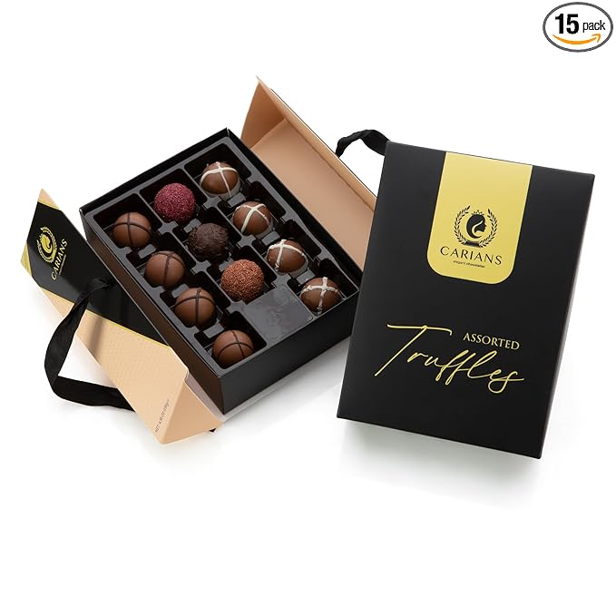 CARIANS Chocolate Gourmet Truffles Box, Chocolate Gift Box, Box of Candy, Assorted Luxury Chocolate Basket, Dark, Milky, Hazelnut Truffles, Holiday Chocolate, Valentine's Day, Great for Gift Giving and Anniversary,11 Pcs.