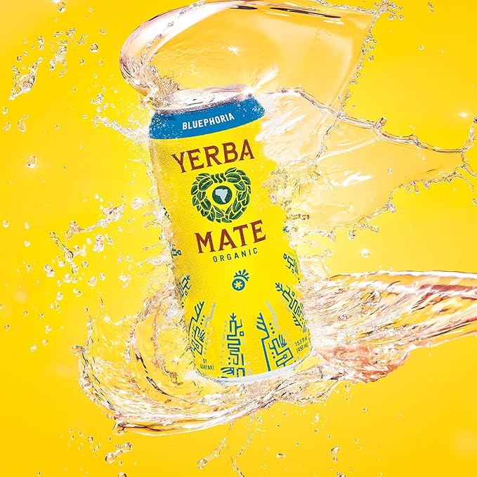 Yerba Madre Organic Yerba Mate, Energy Drink Alternative, Bluephoria, 150mg Natural Plant Based Caffeine, Better for You Energy & Focus, No Jitters or Crash, 15.5 Oz (Pack of 12) (Packaging May Vary)