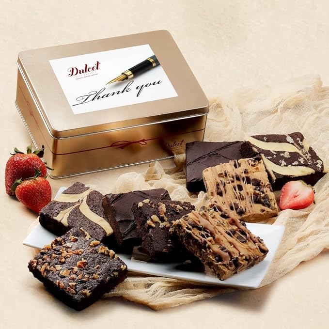 Thank You Gift Basket - 18 Individually Wrapped Brownies Freshly Baked in a Variety of Flavors - Dulcet's Signature Flavored Fudge Brownies - Gift Box Comes with Thank You Card