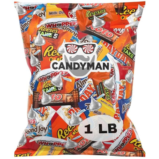 CANDYMAN 1 Pound Gift Box Mix of Chocolate, Individually Wrapped Assorted Bulk Candy Chocolates Variety Pack, Perfect for Holiday Candies, Chocolate Summer Candy Bulk