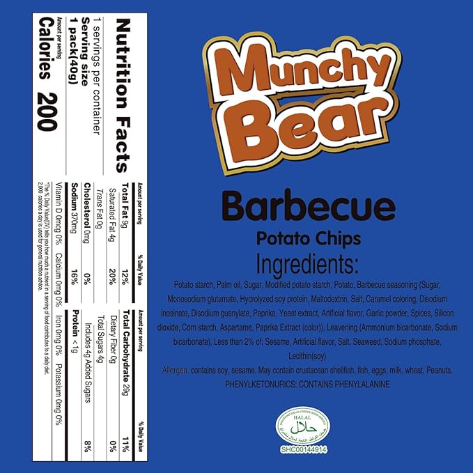 Munchy Bear Baked Savory Crackers – Barbecue Flavor 9Packs Smoky & Savory Crisp Crackers Halal-Certified Shareable Snack