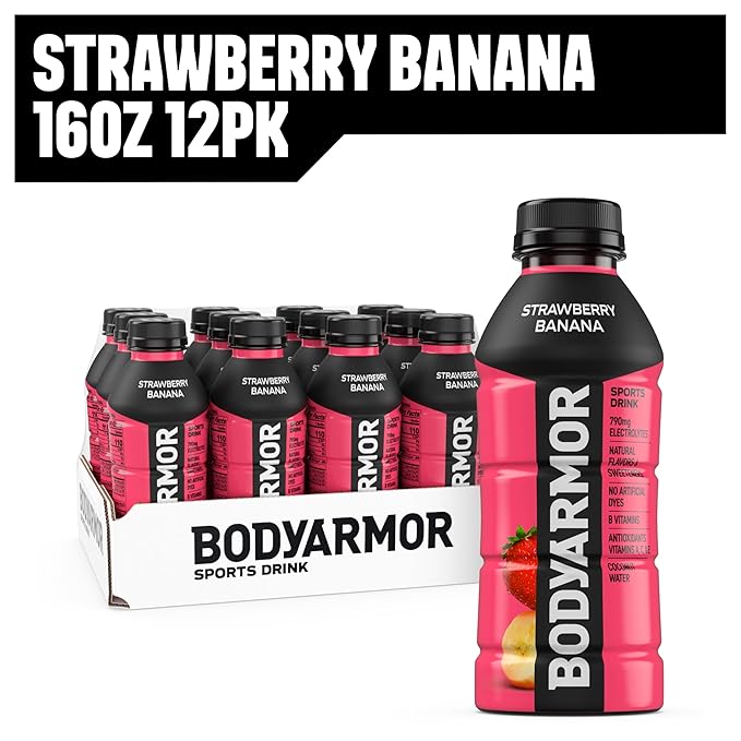 BODYARMOR Sports Drink, Strawberry Banana, Electrolyte Drink Hydration, 16 Fl Oz Bottles (12 Pack), Flavored Coconut Water with B Vitamins & Antioxidants
