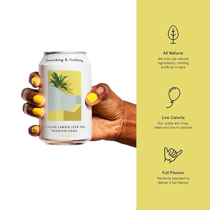 Something & Nothing Flavoured Sparkling Water - Lightly Carbonated, Full Flavoured with Added Grape & Lemon Juice | Vegan & Low Calorie Soda with Rooibos| 355ml Cans, Pack of 12 (Sicilian Lemon Iced Tea)