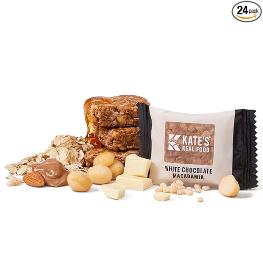 Kate’s Real Food Organic Granola Bars – White Chocolate Macadamia (1.1 oz, Pack of 24) - Organic Energy Bars with Non GMO All Soy Free Free Oats