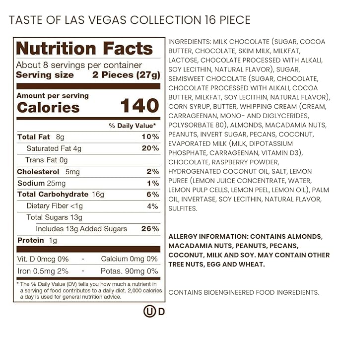 Ethel M Chocolates Taste Of Las Vegas Premium Collection 16-piece, Medley of Chewy Caramels, Nut Clusters, Satin Cr?mes, Almond Butter Crisps, Milk & Dark Variety