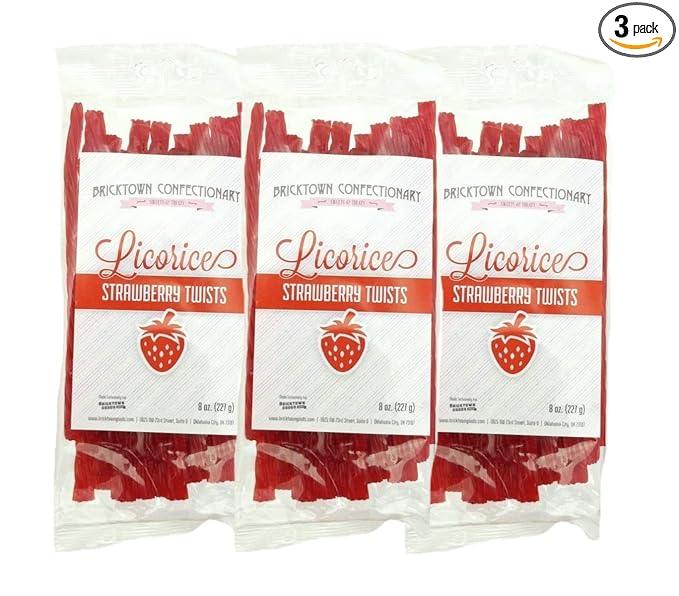Strawberry Licorice Twists Pack of 3 - Old Fashioned Candy, Fat-Free Chewy Licorice Candy, Fun Treat, Delicious Snacks - Soft & Chewy Texture with Bold Fresh Flavor (Total 24oz)