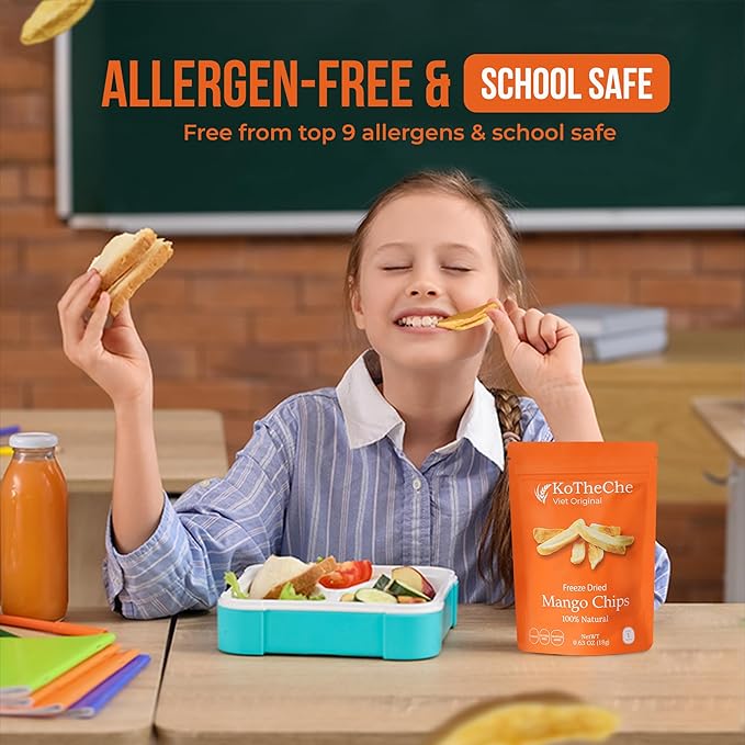 KOTHECHE Freeze Dried Mango (Pack of 4). No Sugar Added, Healthy Snack - Sweet but Low Calorie Fruit Chips - Gluten Free, Vegan Snack - Dehydrated Crispy Mango in Resealable Bag, Low Carb & Natural Superfood for Kids and Adults