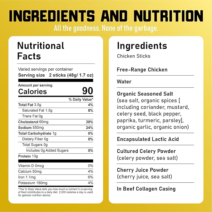 Nick's Sticks Free Range Clean & Balanced Chicken Snack Sticks | Made in the USA | Gluten Free | Paleo, Keto, Whole30 Approved | No Soy, Antibiotics or Hormones (12-1.7oz. Packages of 2 Sticks)