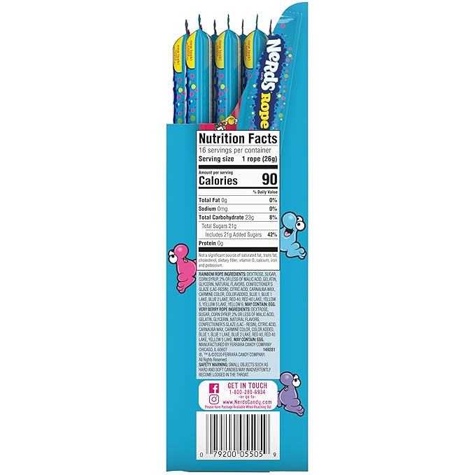 NERDS Rope, Candy, Variety Box, Rainbow & Very Berry, 0.92oz (16 ct)