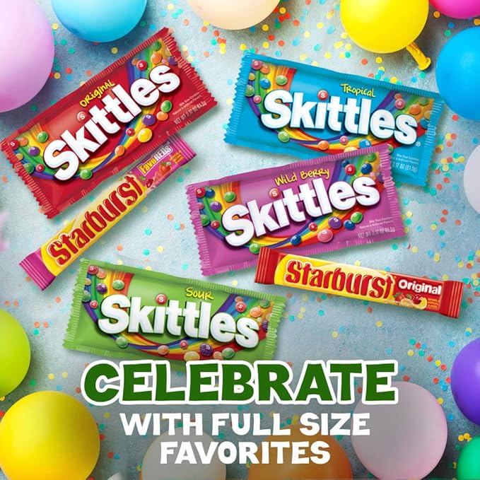 SKITTLES & STARBURST Variety Pack Full Size Chewy Candy Assortment, 62.79 oz, 30 Count (Pack of 2)