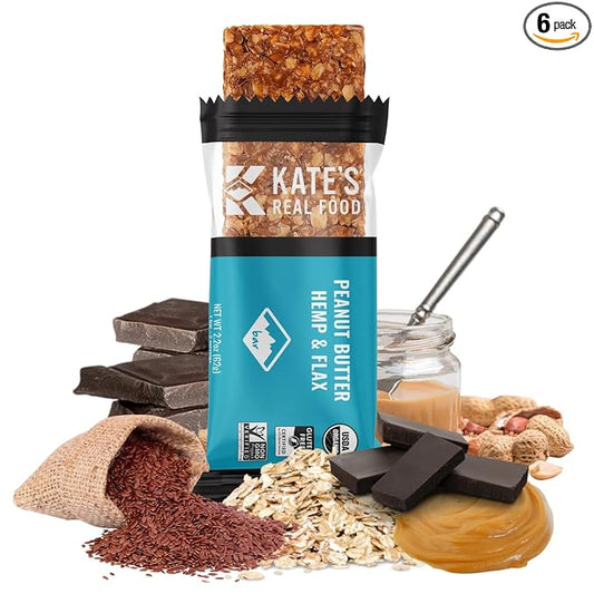 Kate’s Real Food Organic Energy Bars, Non-GMO, All-Natural Ingredients, Gluten-Free and Soy-Free Healthy Snack with Natural Flavors, Peanut Butter Hemp and Flax (Pack of 6)