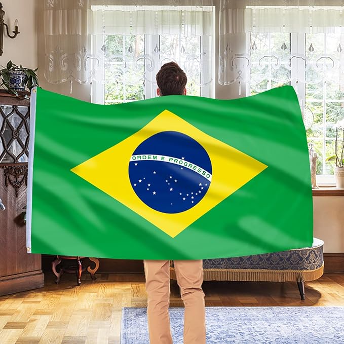 AhfuLife Brazil Flag 3x5 Ft, Large Brazilian Flags for Outside - Double Side with Brass Eyelets for Olympic Party Decorations, Soccer Party Decoration Bar Garden Street Decoration Indoor Outdoor