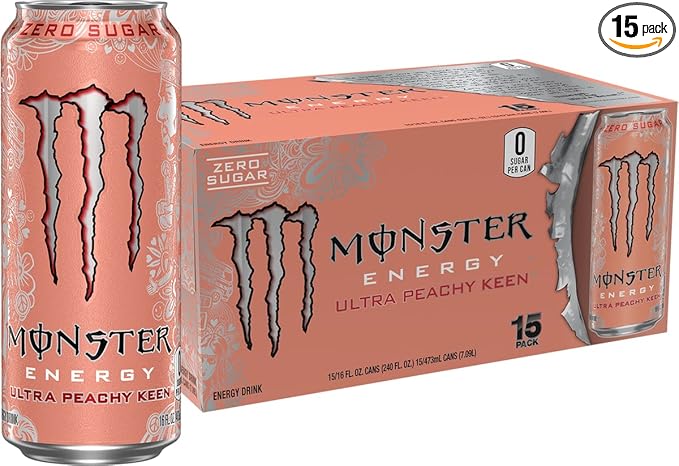 Monster Energy Ultra Peachy Keen, Sugar Free Energy Drink, 16 oz | Pack of 15