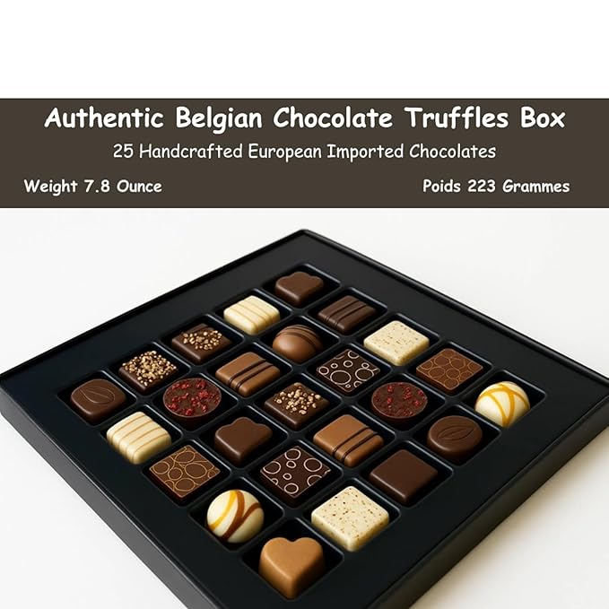 Andy Anand Chocolatier Belgian Chocolate Truffles Gift Box Handcrafted Gourmet Chocolate European Imported Chocolate Truffles Perfect as Chocolate Gifts For Women (25 Pcs,7.8 Oz)