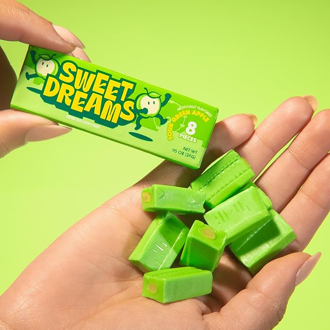 Sweet Dreams Center Filled Soft Chewy Candy Individually Wrapped, Gluten-Free Candies Party Size, Bulk Fruit Chews Candy for Kids - Sour Apple Flavor - 2 Pack, 12 Sticks Per Bag- 8 Pieces Per Stick- 192 Total Pieces