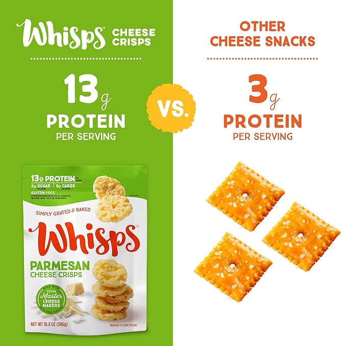 Whisps Cheese Crisps Parmesan Cheese | Protein Chips | Healthy Snacks | Protein Snacks, Gluten Free, High Protein, Low Carb Keto Food (6 Oz, 2 Pack)
