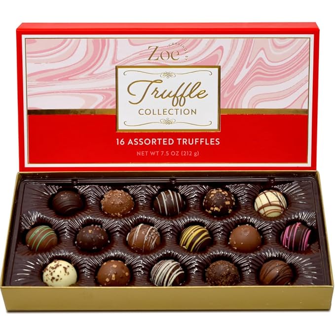 CRAVINGS BY ZOE Valentines Day and Birthday Chocolate Truffles Gift Box | 16 Count | Chocolate Candy Gifts | Gourmet Assorted Chocolate Food Gift Basket | Birthday Gifts for Women Men Mom Dad Adults Couples Families