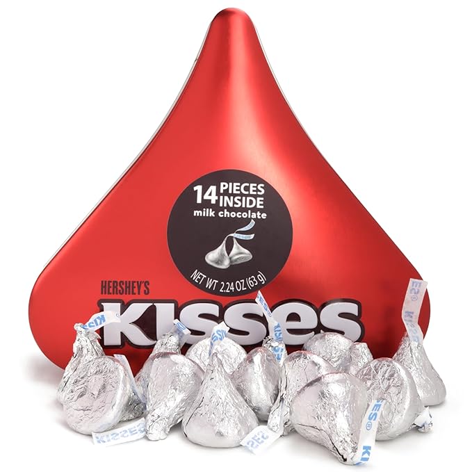 Valentine's Hershey Kisses Gift Box, 14 Milk Chocolate Candies Inside, Reusable Tin, 2.24 Ounces