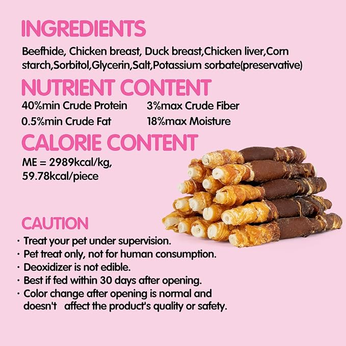 Puddonio Dog Treats, Triple Flavor Rawhide Sticks, Chicken, Duck & Chicken Liver, Chews for Medium & Small Dogs, 21.16 oz