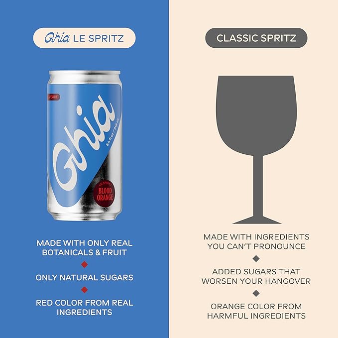 Ghia Non-Alcoholic Le Spritz | Blood Orange 8-Pack | Canned Mocktail & Cocktail Mixer, Zero Proof Sparkling Apéritif with Soothing Herbal Extracts | No Sugar, No Artificial Flavors, Caffeine-Free