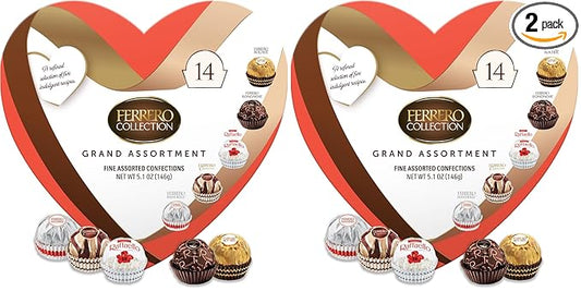 Ferrero Collection Valentine's Heart Gift Box, 14 Assorted Dark, Coconut, Almond, Cappuccino Gift Box, 5.1 oz (Pack of 2)